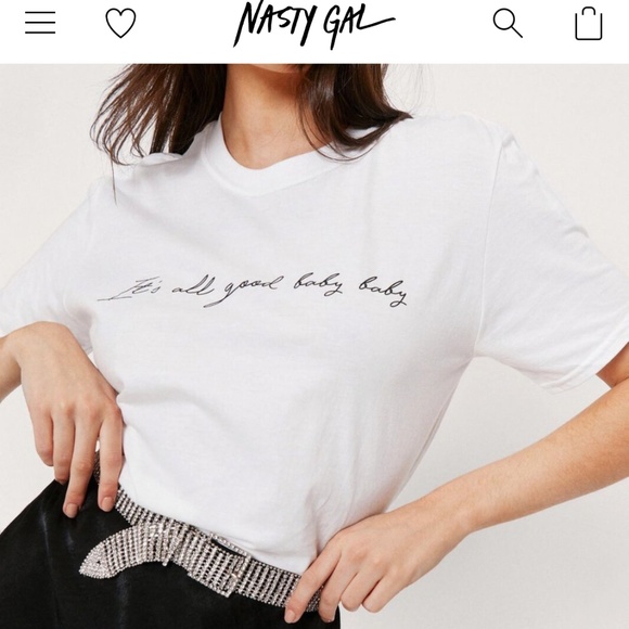 NWT nasty gal It’s all good baby baby scripty font graphic print T-shirt M - Picture 4 of 8